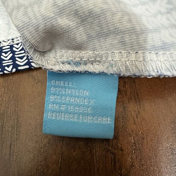 J.MCLAUGHLIN Printed Henley Blouse Blue 3/4 Sleeve Nylon Stretch NWOT - Picture 6 of 9